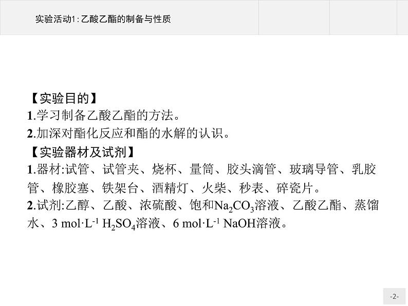 第三章 实验活动1 乙酸乙酯的制备与性质 课件（11张ppt）第2页