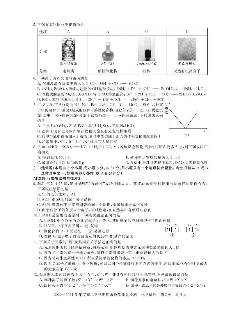 2021年信阳市高二化学下学期期末考试练习题02