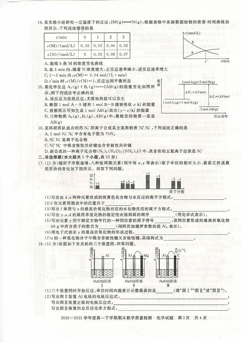 2020-2021学年河南省信阳市高一下学期期末教学质量检测化学试题 PDF版03