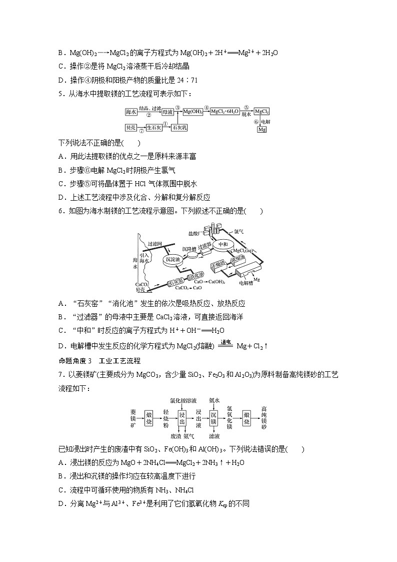 2022年高考化学一轮复习每日一练  第3章微题型25镁及其化合物、海水提镁及工艺流程第2页