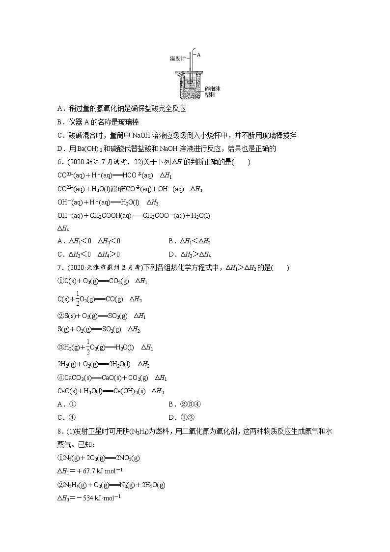 2022年高考化学一轮复习每日一练  第6章微题型46化学反应热的基本概念和大小比较02