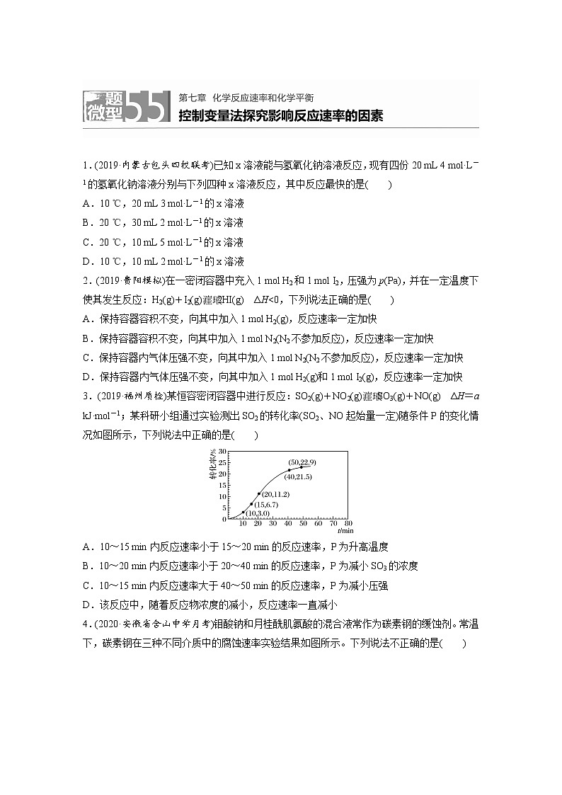 2022年高考化学一轮复习每日一练  第7章微题型55控制变量法探究影响反应速率的因素01