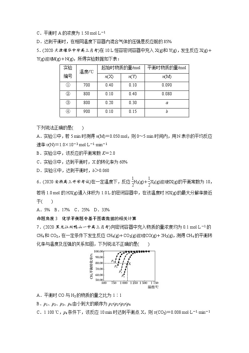 2022年高考化学一轮复习每日一练  第7章微题型58化学平衡常数和转化率的计算03