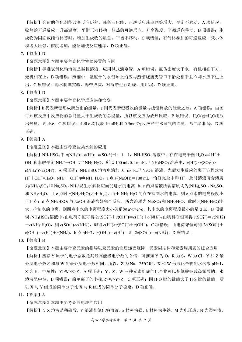 2021年7月河南省领军考试高二联考化学详细答案第2页