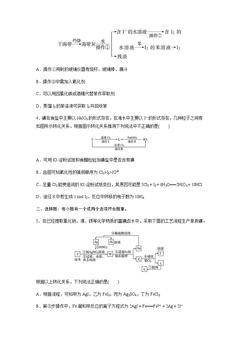 2022届高三化学每天练习20分钟——海水体溴和海水提取碘专题训练02