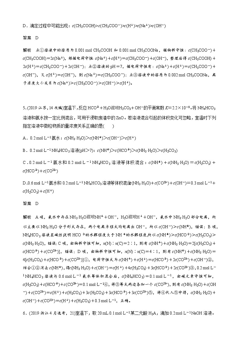 2022届高三化学每天练习20分钟——离子浓度大小比较（有答案和详细解析）03