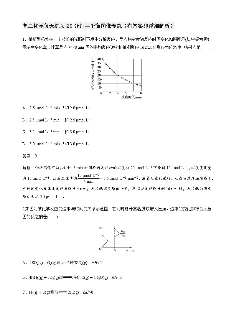 2022届高三化学每天练习20分钟——平衡图像专练（有答案和详细解析）01