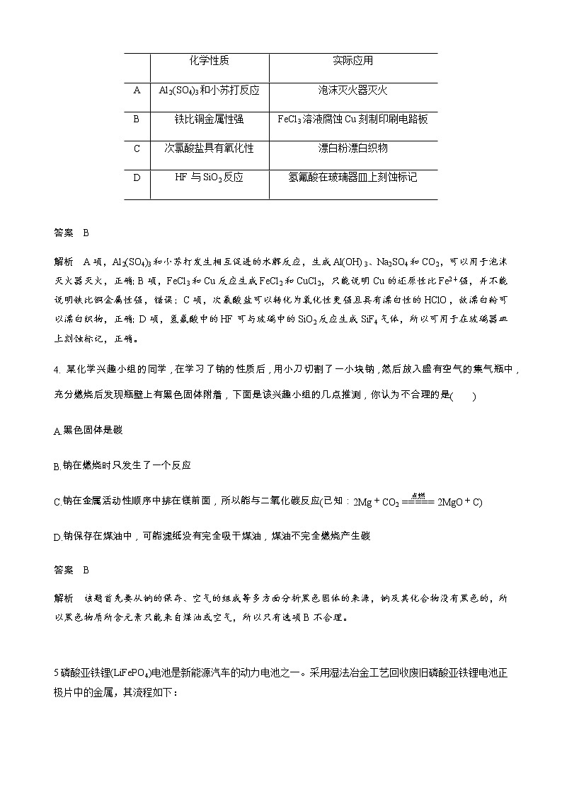 2022届高三化学每天练习20分钟——重要的无机元素化合物（有答案和详细解析）02