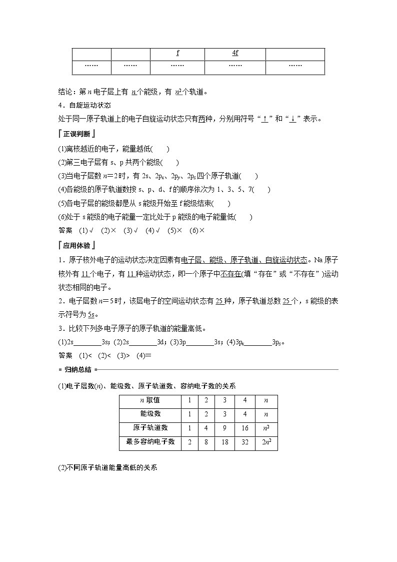 高中化学鲁科版 (2019) 选择性必修2 第1章 第1节 第2课时 量子力学对原子核外电子运动状态的描述知识点+习题02
