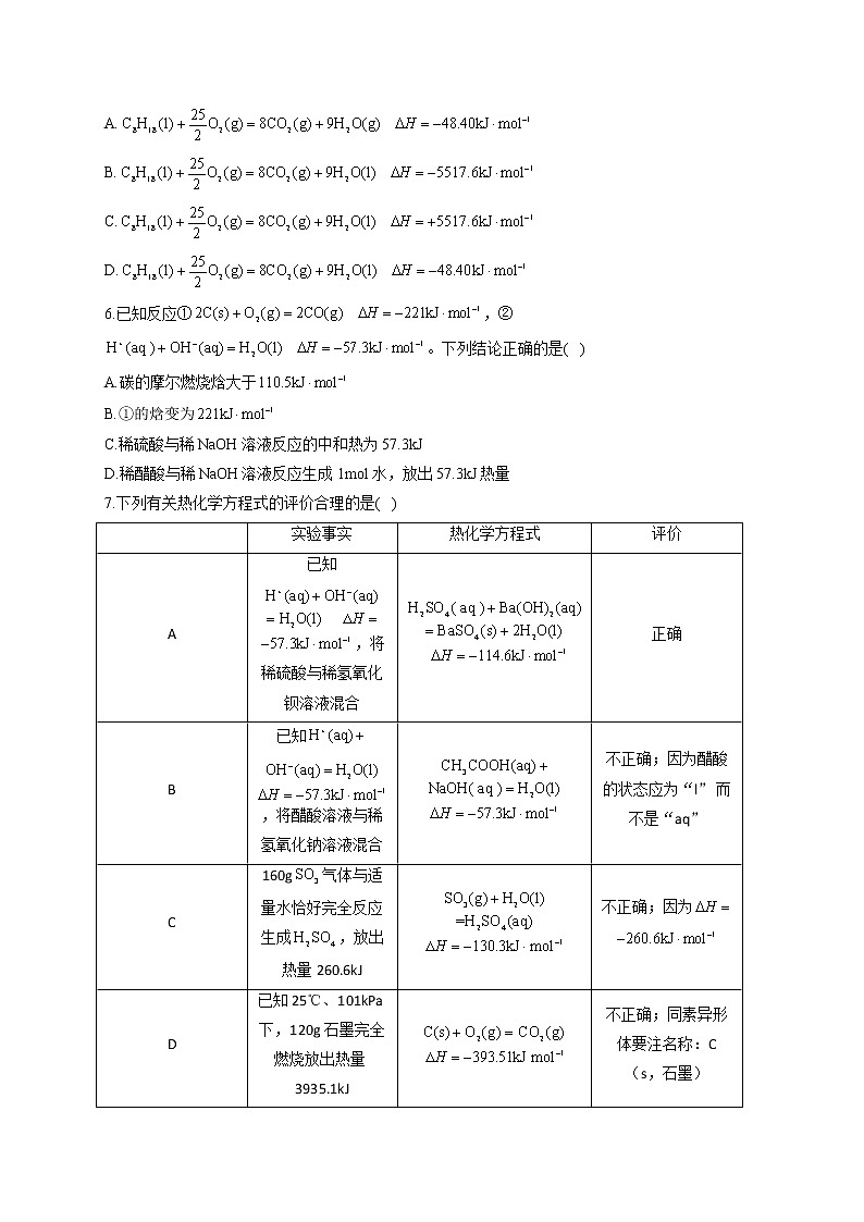 高二化学鲁科版（2019）选择性必修1随堂检测 1.1.2 化学反应的焓变 热化学方程式02