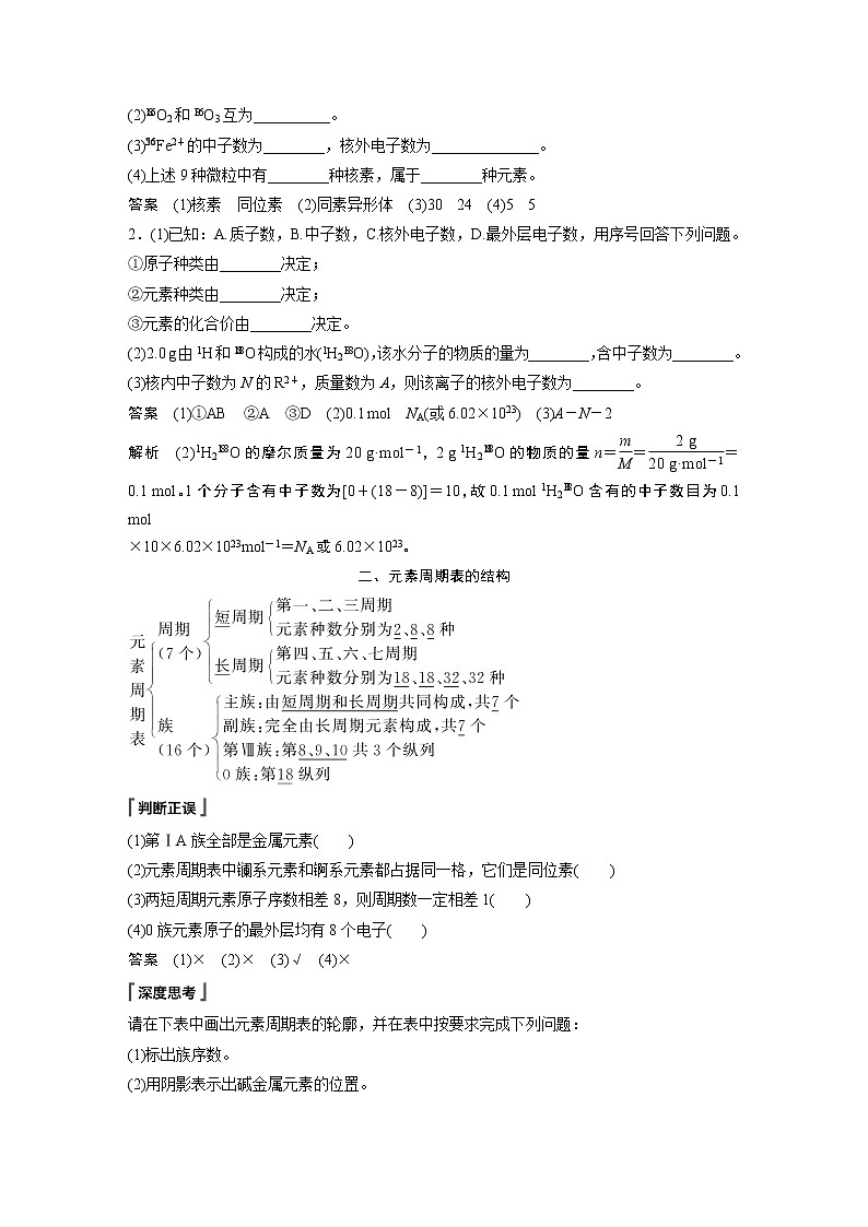 2021届高中化学人教版（2019）必修第一册 第4章 第一节 第4课时　原子结构与元素周期表复习课学案第2页