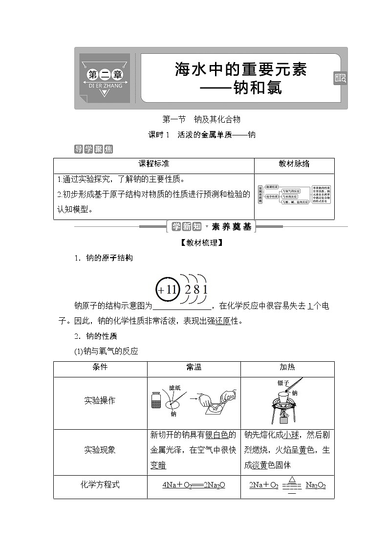2.1　钠及其化合物--（新教材）2021-2022学年人教版(2019)化学必修第一册同步学案（含答案）01