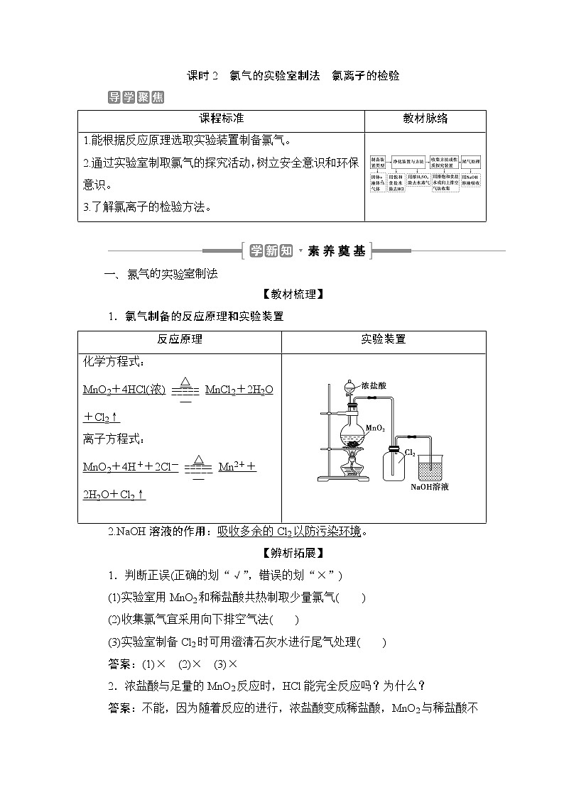 2 课时2　氯气的实验室制法　氯离子的检验第1页