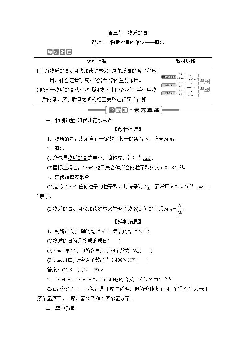 1 课时1　物质的量的单位——摩尔第1页
