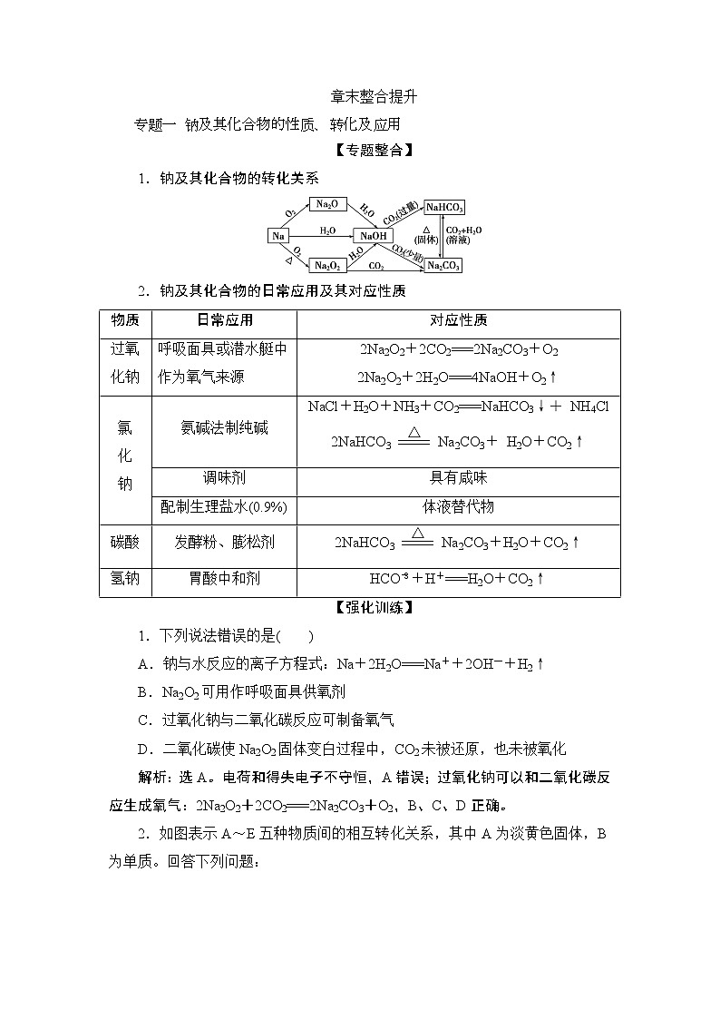 第二章 章末整合提升--（新教材）2021-2022学年人教版(2019)化学必修第一册同步学案（含答案）第1页