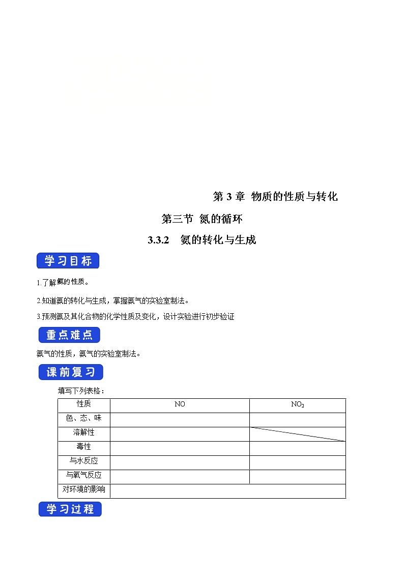 鲁科版(2019)高化学必修第一册3.3.2《氨的转化与生成》学案（1)(含答案)第1页