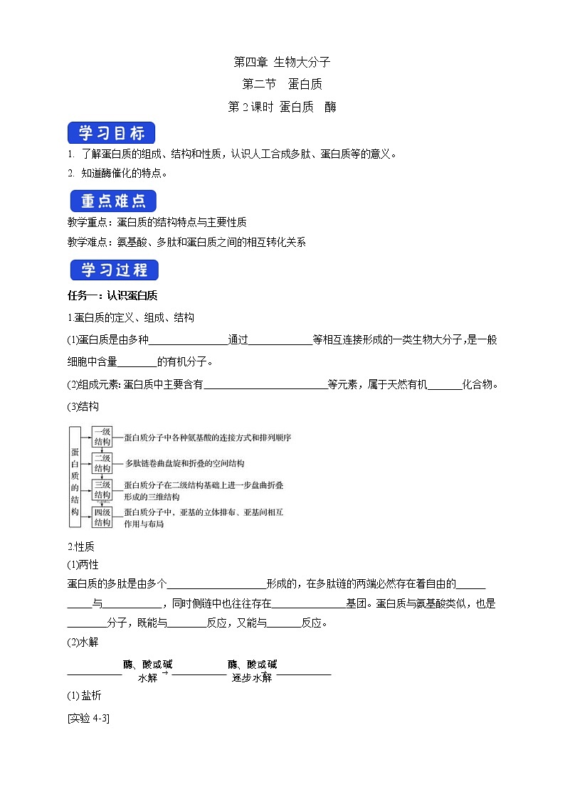 人教版(2019)高化学选择性必修三4.2.2《蛋白质 酶》学案(含解析)01