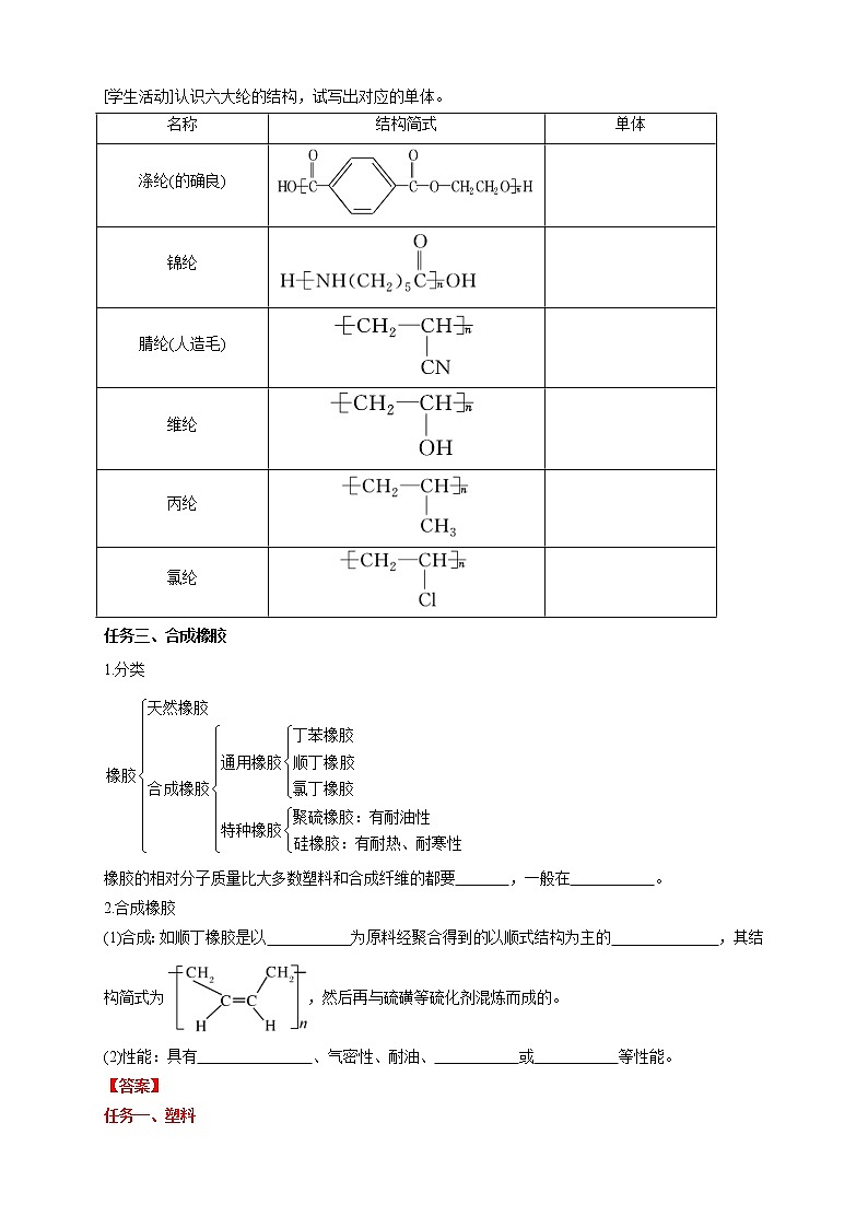 人教版(2019)高化学选择性必修三5.2.1《通用高分子材料》学案(含解析)03