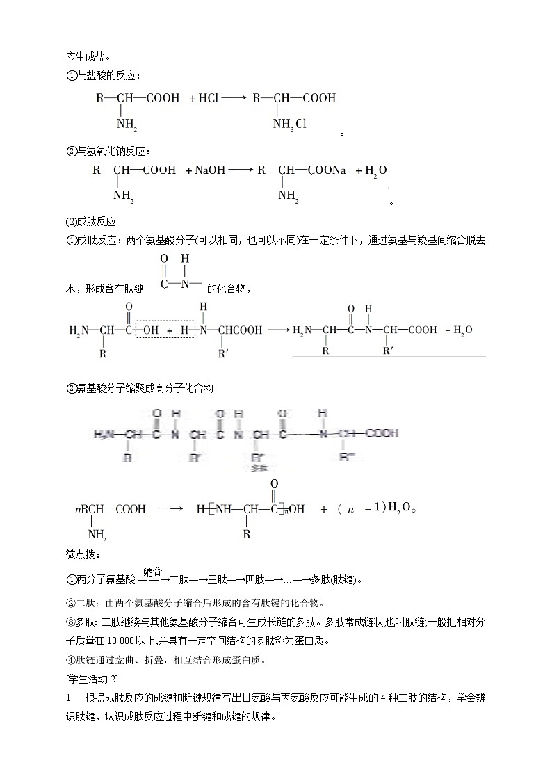 人教版(2019)高化学选择性必修三4.2.1《氨基酸》教学设计03