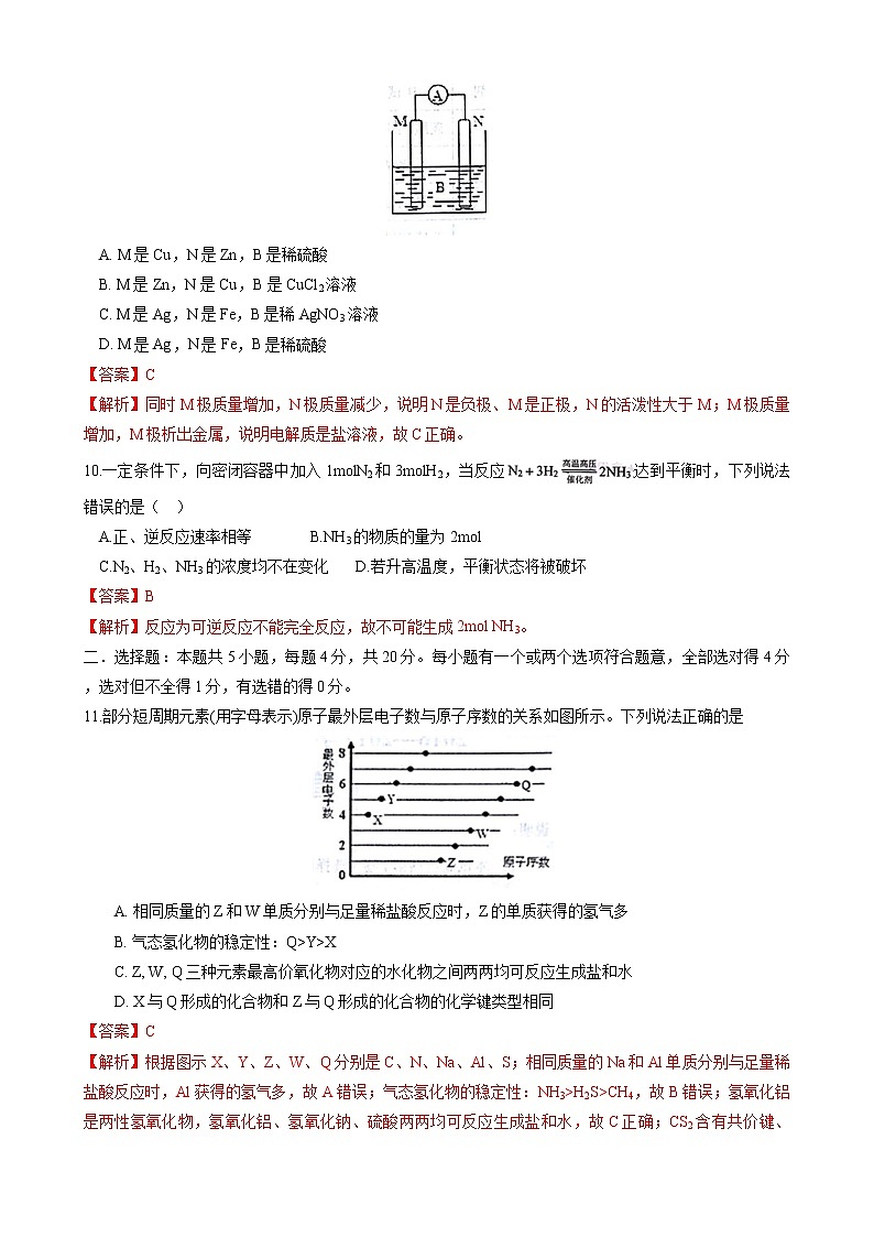 鲁科版高中化学必修第二册期中检测原卷+解析卷03