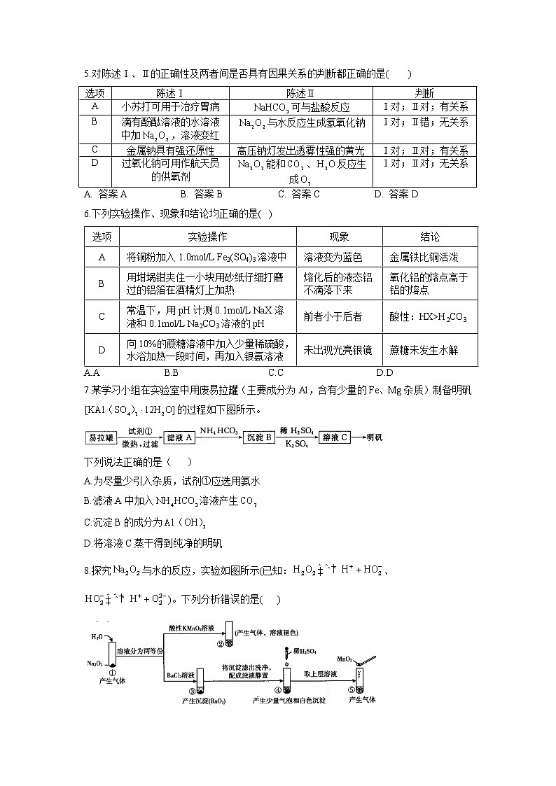 专题五 金属元素及其化合物-2022届高三高考化学复习专项训练（含解析）第2页