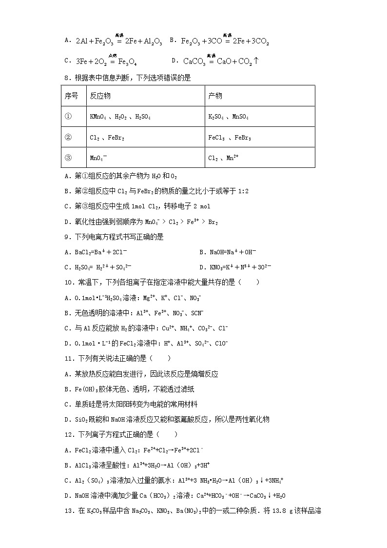 人教版（2019）化学必修第一册第一章《物质及其变化》测试题（含答案）第2页