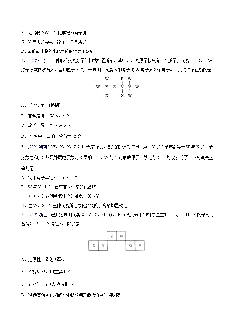 专题06物质结构元素周期律——三年（2019-2021）高考真题化学分项汇编（全国通用）（原卷版）第2页