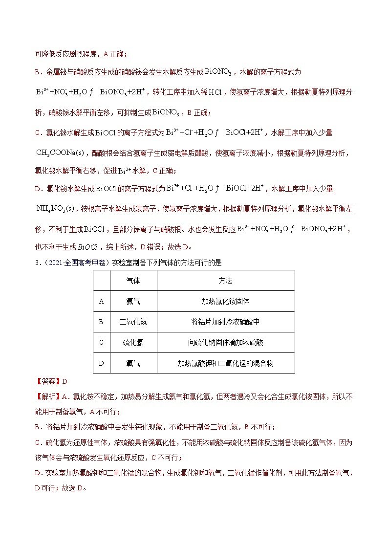 专题05元素及其化合物——三年（2019-2021）高考真题化学分项汇编（全国通用）（解析版）02