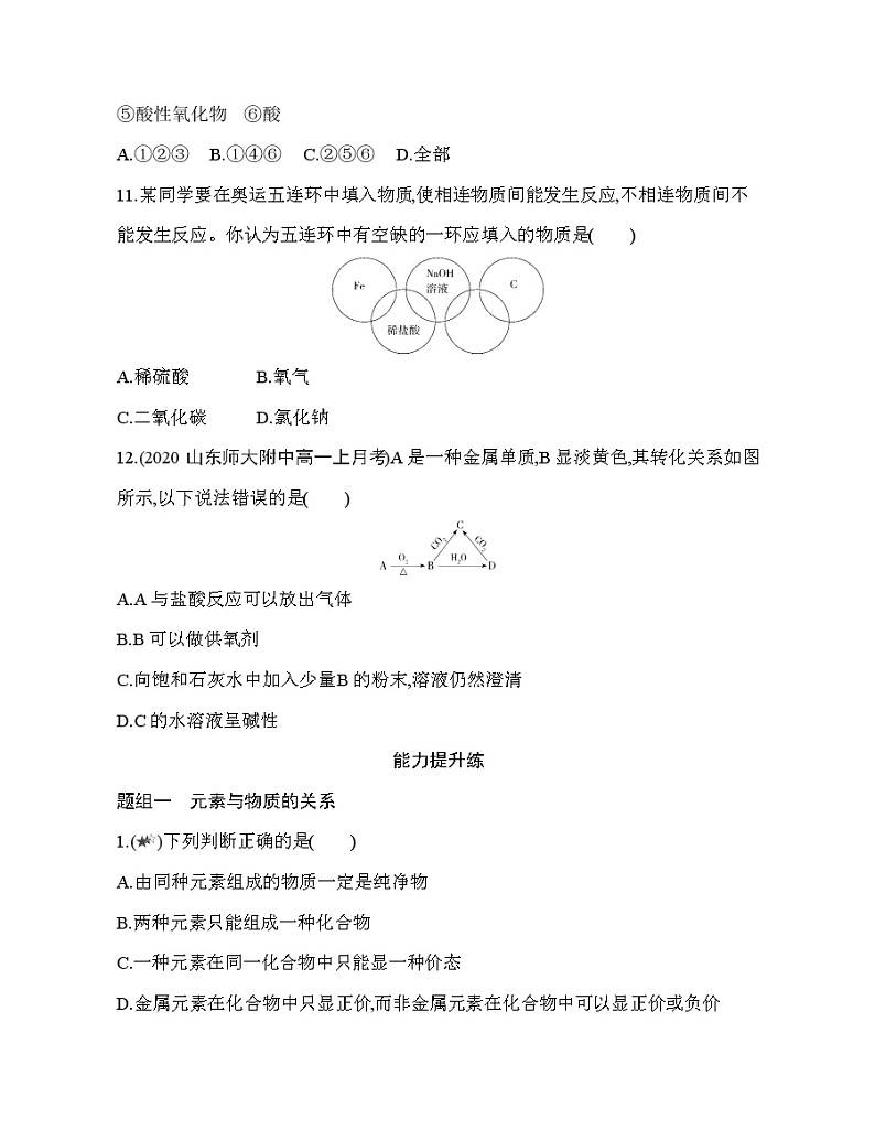 鲁科版 (2019) 高中 化学 必修第一册 第2章 第1节 第1课时　元素与物质的关系　物质的分类练习题03