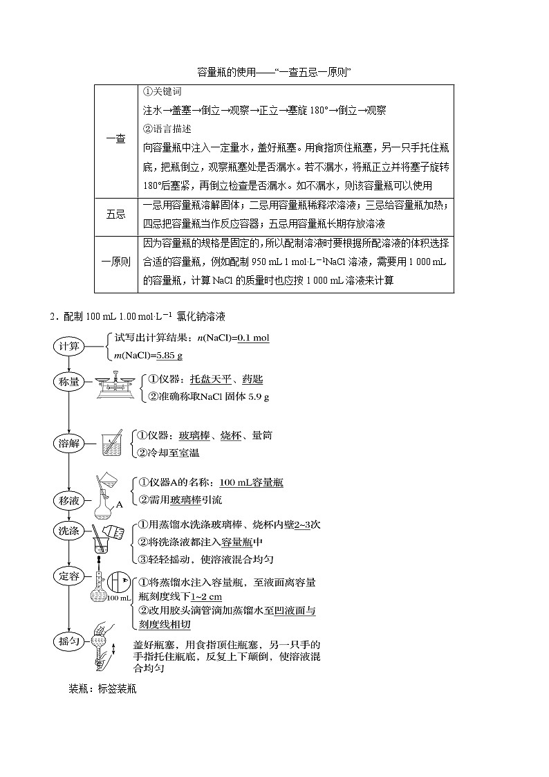 2.3.4 一定物质的量浓度溶液的配制-【新教材】人教版（2019）高中化学必修第一册自助学案+配套练习02