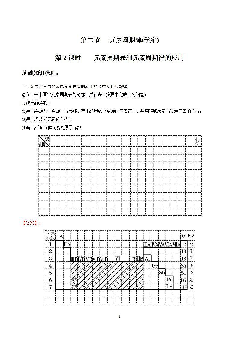 4.2.2　元素周期表和元素周期律的应用-【新教材】人教版（2019）高中化学必修第一册自助学案+配套练习01