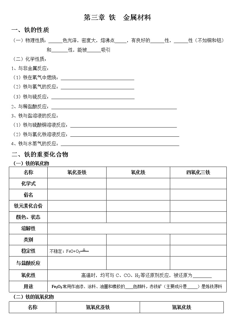 第三章 铁 金属材料--【新教材】人教版（2019）高中化学必修第一册基础知识复习讲义第1页