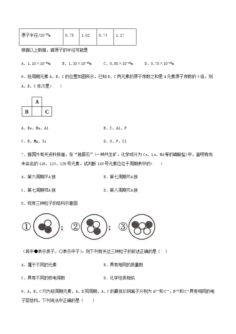 第四章物质结构元素周期律单元测试（基础练习复习卷）【新教材】人教版（2019）高中化学必修第一册02