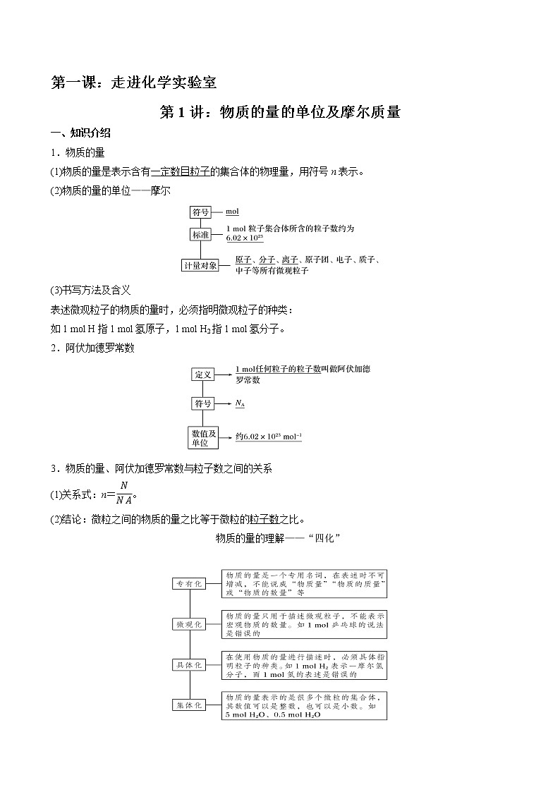 高考一轮复习第1讲：物质的量的单位及摩尔质量第1页