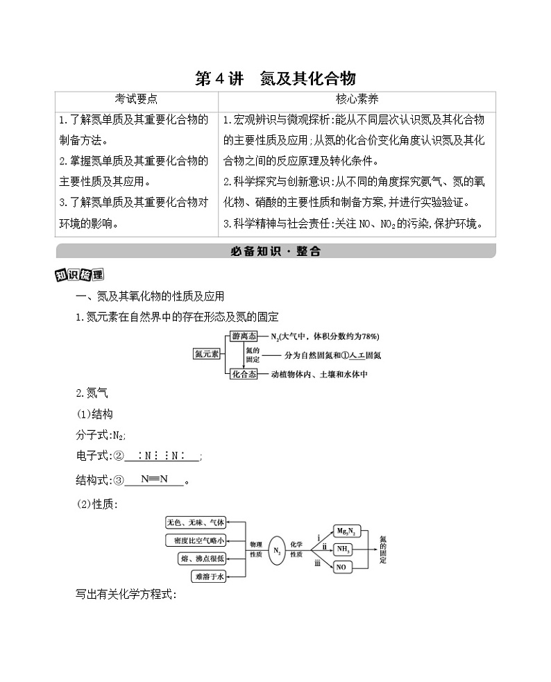 2022高考化学专题复习 专题四  非金属及其化合物  第4讲　氮及其化合物学案01