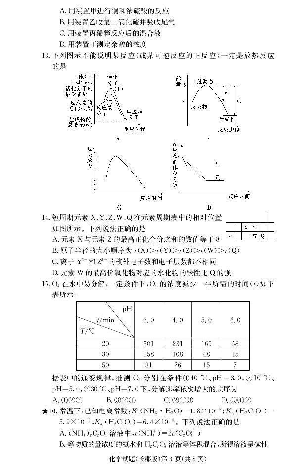 2019届湖南省长郡中学高三12月（第四次）月考化学试题 PDF版03