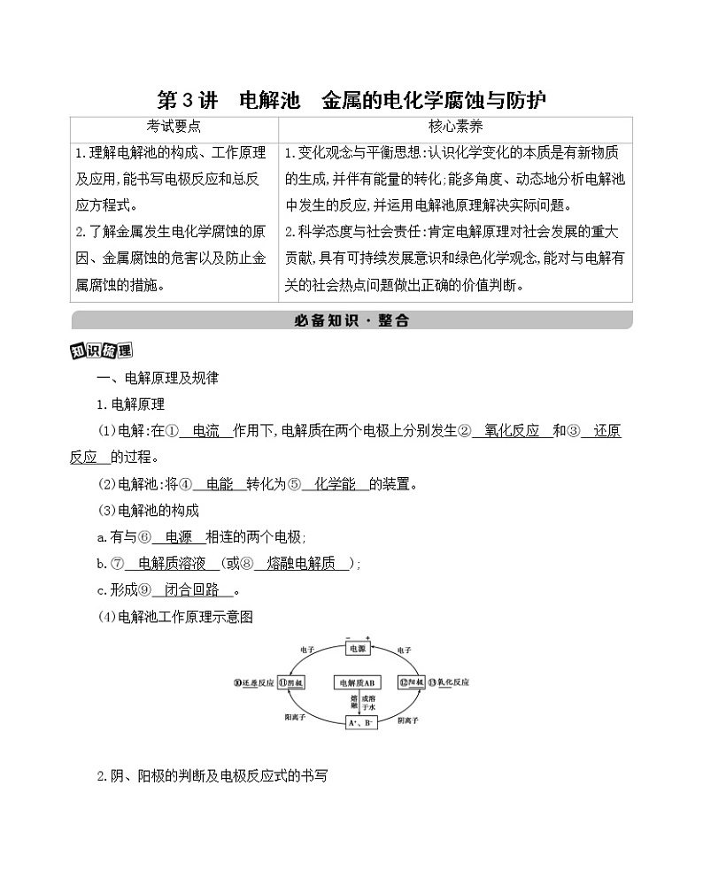 2022高考化学专题复习 专题六  化学反应与能量  第3讲　电解池　金属的电化学腐蚀与防护学案01