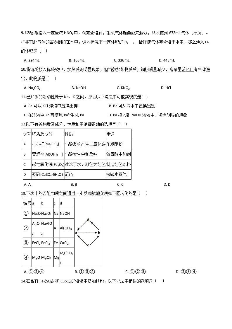 苏教版高中化学必修一专题3从矿物到基础材料第一单元从铝土矿到铝合金课后练习第2页