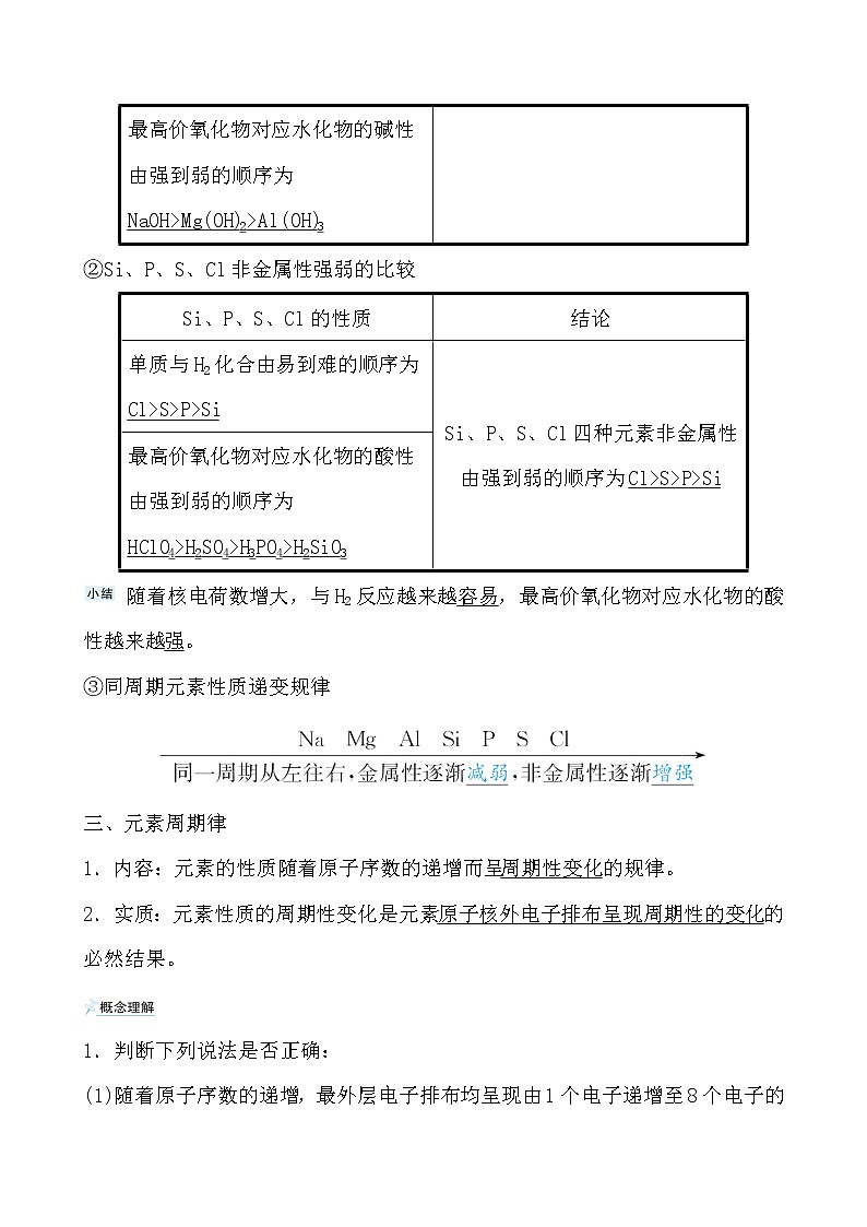 2021-2022学年高中化学新人教版必修第一册 第4章第2节元素周期律第1课时学案第2页
