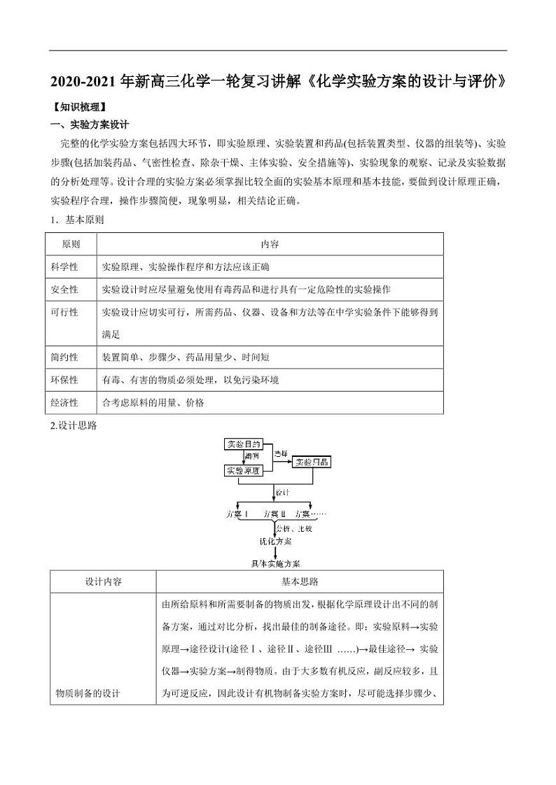 2020_2021年高考化学一轮复习讲解化学实验方案的设计与评价 试卷01
