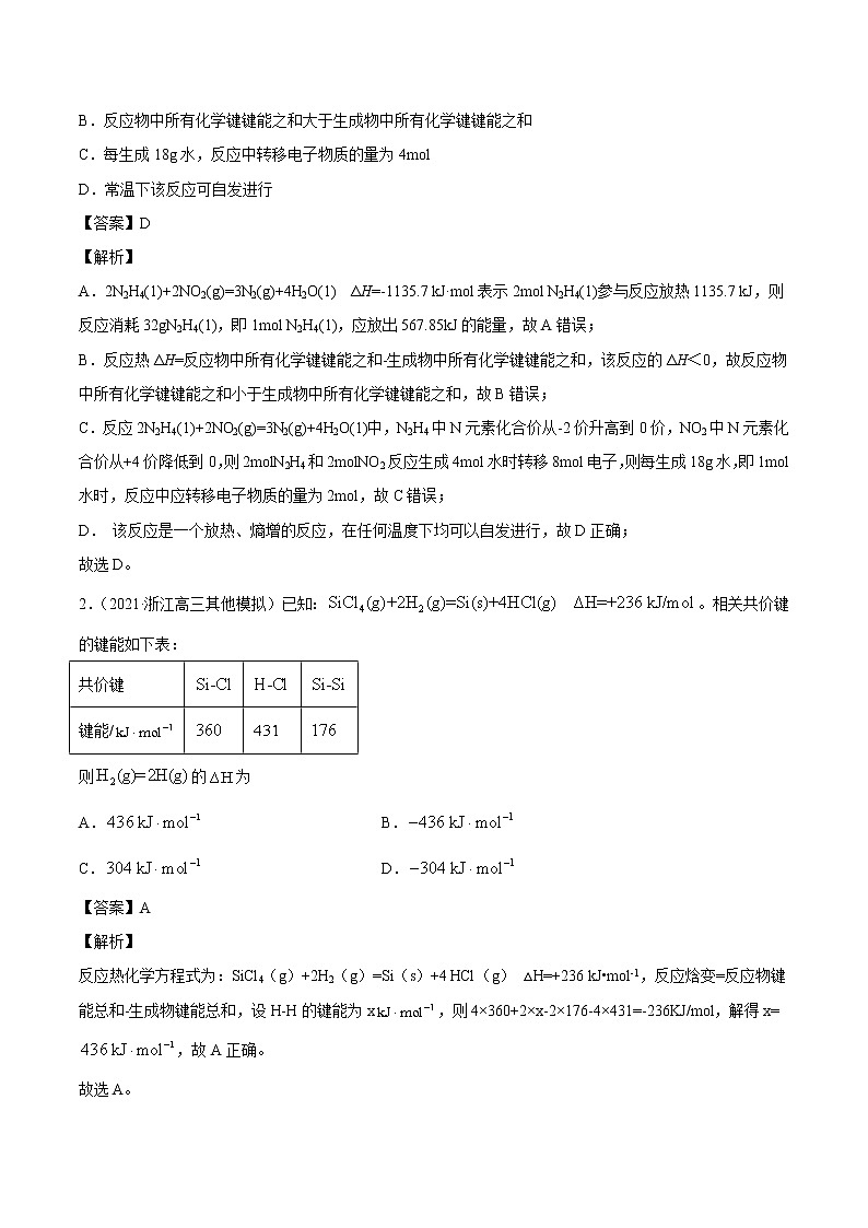 2021年高考真题和模拟题化学分项汇编-专题07 化学反应中的能量变化02