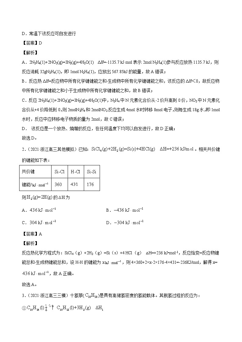 2021年高考真题和模拟题化学分项汇编-专题07 化学反应中的能量变化03