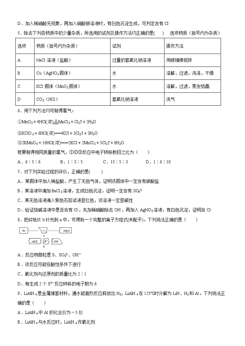 人教版 (2019) 高中 化学  必修 第一册  第1章   物质及其变化（培优提升卷）02
