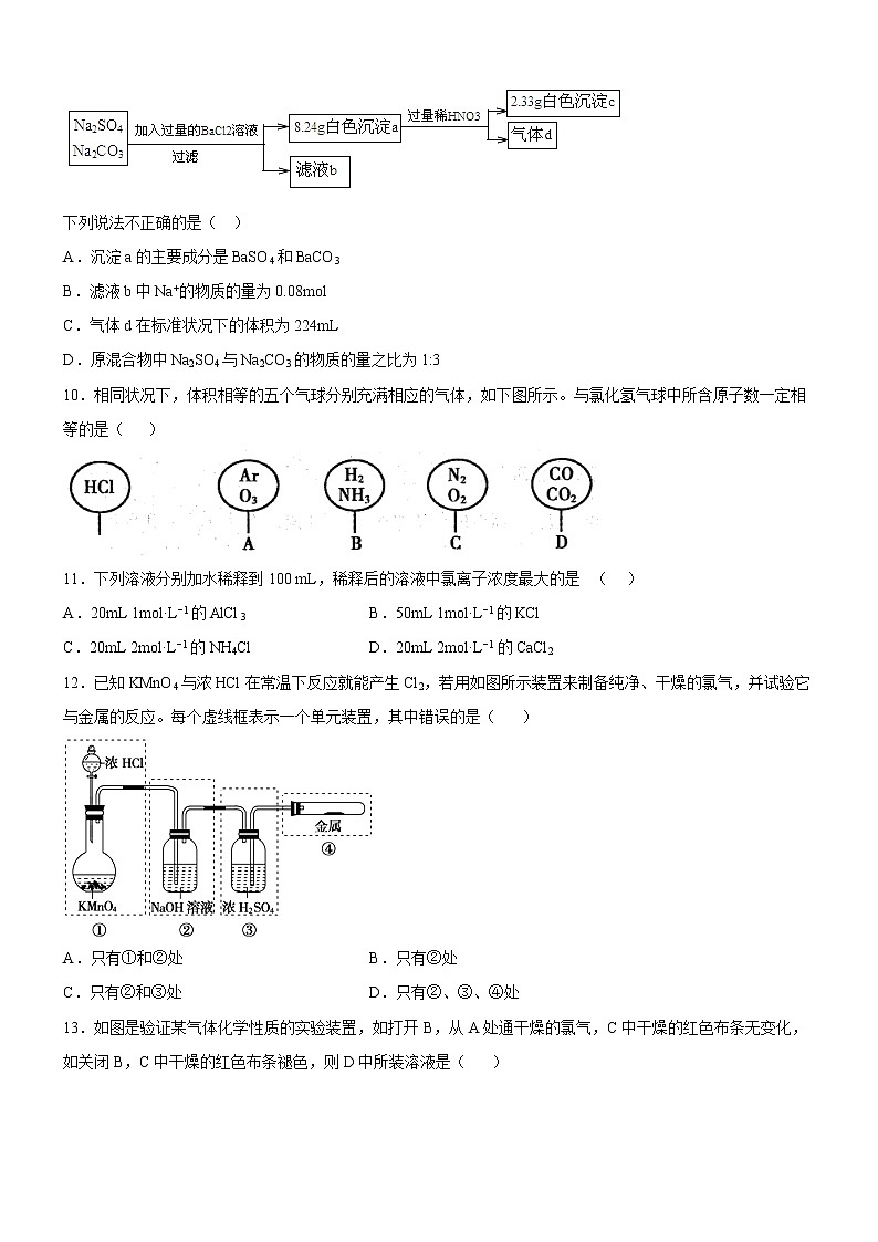 人教版 (2019) 高中 化学 必修 第一册  第2章  海水中的重要元素-钠和氯（基础过关卷）03