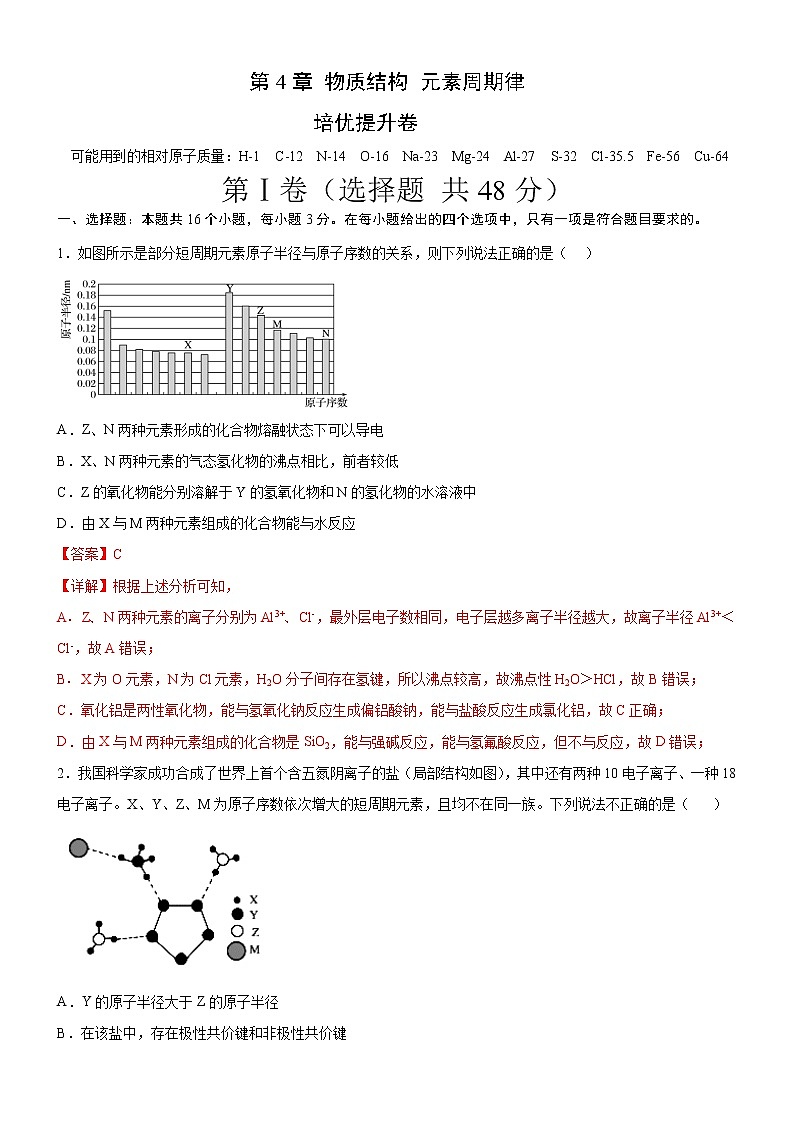 化学教学大咖推荐-第4章  物质结构 元素周期律（培优提升卷）（解析版）-2020-2021学年高一化学必修第一册章末集训必刷卷（人教2019）第1页