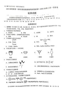 2022届浙江省Z20名校联盟（名校新高考研究联盟）高三上学期8月第一次联考（暑假返校联考）化学试题 PDF版