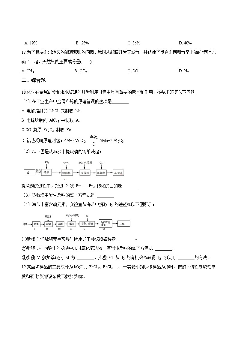 人教版必修第二册高中化学第八章化学与可持续发展-第一节自然资源的开发利用巩固练习第3页