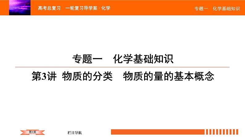 人教版2022届高中化学一轮复习课件 第3讲  物质的分类　物质的量的基本概念第1页