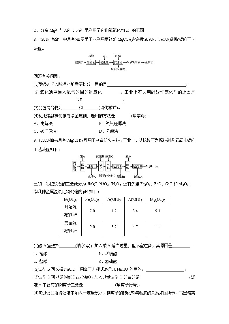 2022届高考化学一轮复习 微题型25 镁及其化合物、海水提镁及工艺流程（解析版）03
