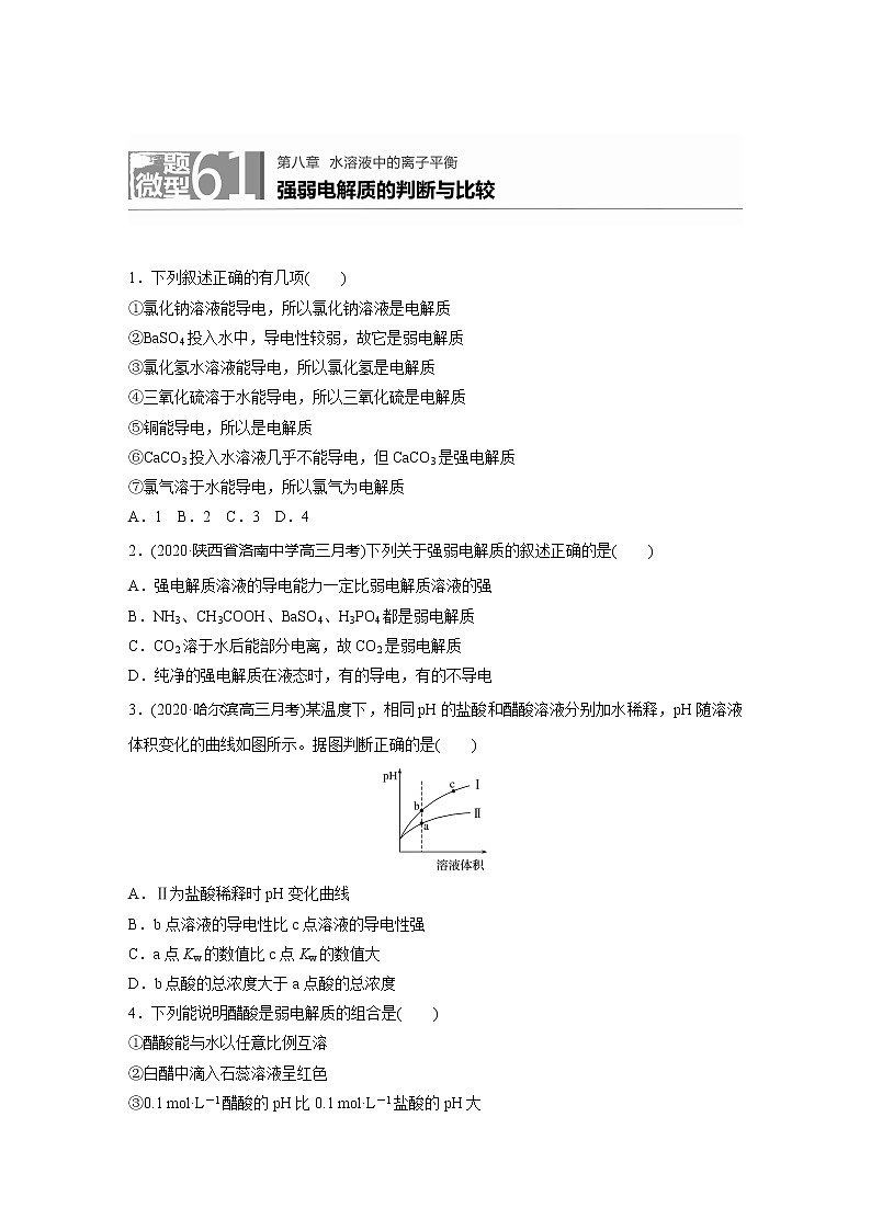 2022届高考化学一轮复习 微题型61 强弱电解质的判断与比较（解析版）第1页